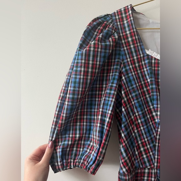 Traditional Alpine Midi Dress — Blue/Red Plaid Short Sleeve - Picture 4 of 8